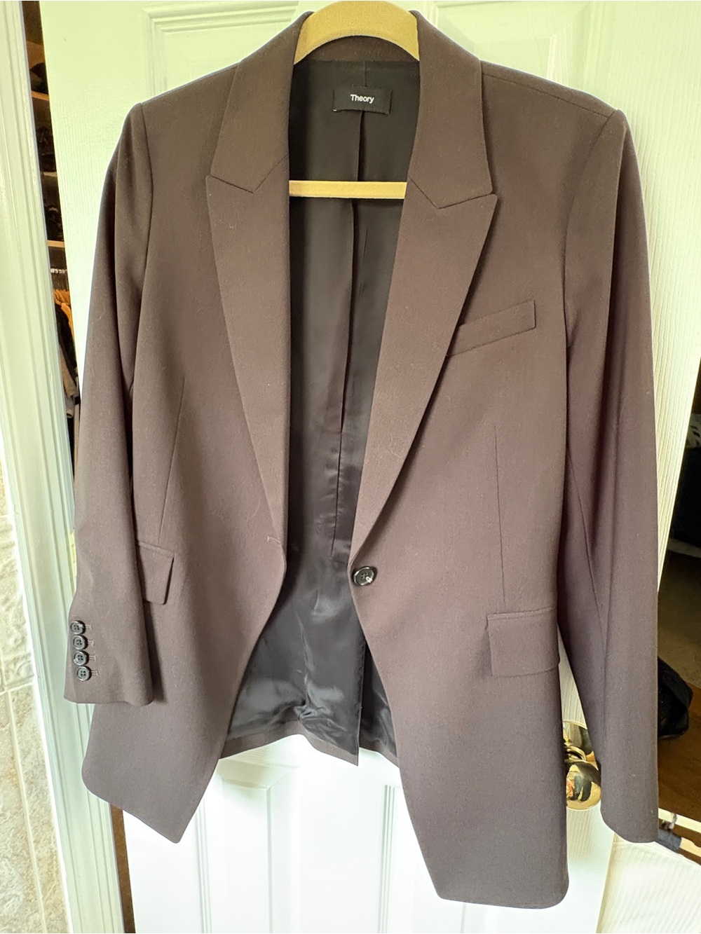 Theory Dark Brown Single-Button Wool Blazer